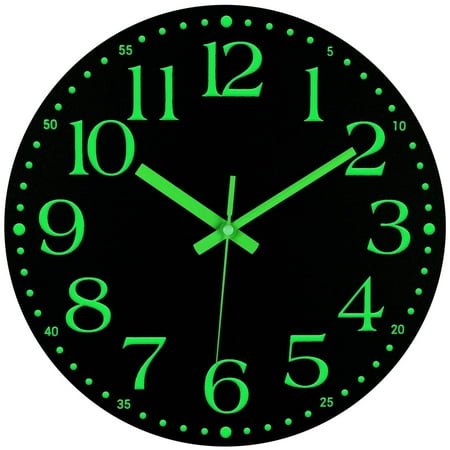 JoFomp Modern Night Light 12 Quartz Wall Clock with Silent Sweep Movement for Bedroom, Kitchen