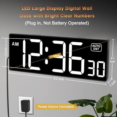 JUNCHI-Digital Wall Clock with Seconds for Gym, Remote Countdown Timer Large LED Display 5 Dimmer, (10.2 White)