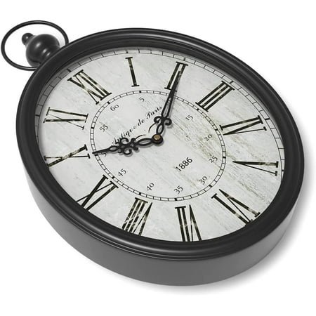 JUNCHI-Oval Retro Wall Clock, Rustic Vintage Style, Black Antique Design, Battery Operated Silent Decor Large Wall Clocks for Kitchen,Farmhouse,Office (15.5 H x 10.5 W)