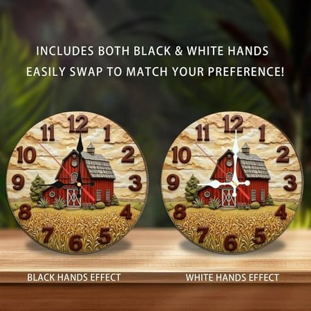 JUNCHI-Rustic Red Barn Farmhouse Wall Clock 2D Relief Decor 10-Inch Wooden Wall Clock, Silent Movement, Artistic Home Decor, Perfect for Home Accents