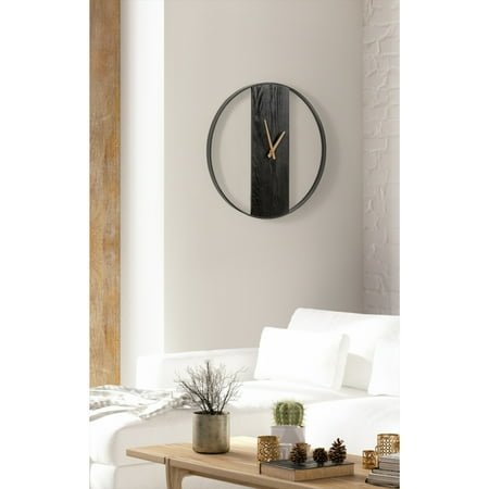Kate and Laurel Ladd Modern Glam Numberless Round Wall Clock, 24 Inch Diameter, Black and Gold, Decorative Round Metal and Wood Clock for Living Room Decor