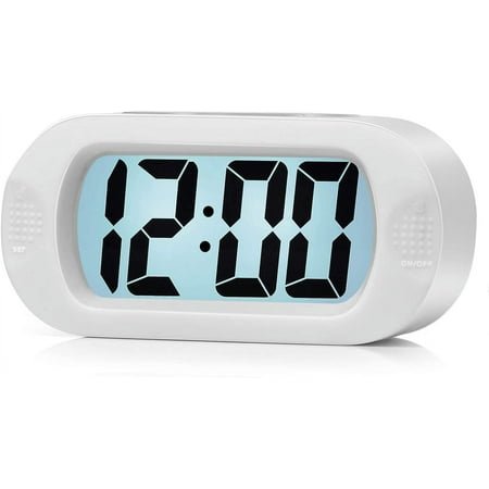 Kids Alarm Clock Large Digital LCD Travel Alarm Clocks with Snooze and Night Light - Ascending Sound and Handheld Size - Best Gift for Kids (White)