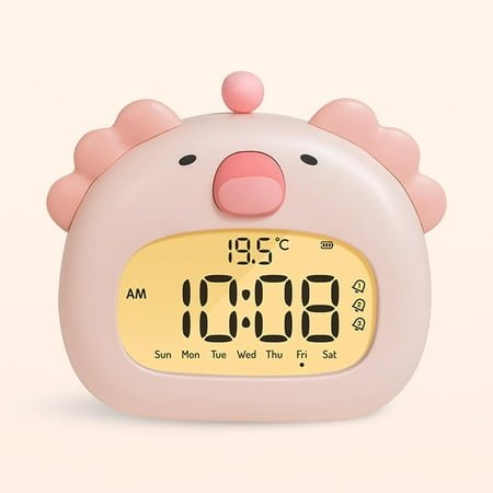 Kids Alarm Clock, Pink Axolotl Alarm Clocks with Night Light Gifts for Girls, Cute Digital Clocks for Bedrooms Princess Room, Rechargeable Desk Clock with 3 Alarms, Snooze, Timer, Adjustable