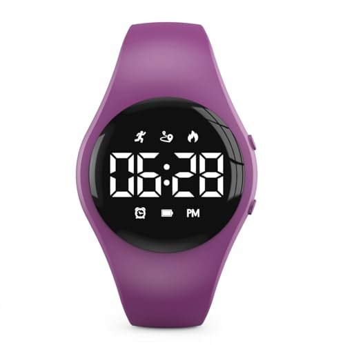 Kids Led Digital Pedometer Watch, Steps Counter, Waterproof Wristwatch, Vibrating Alarm Clock, Stopwatch, Great Gift for Kids Children Teens Girls Boys(Purple)