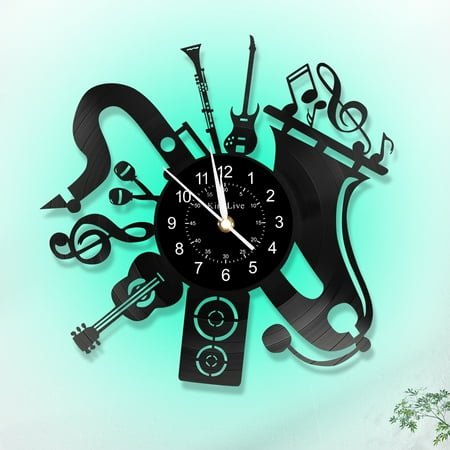 KingLive Music Vinyl Record Wall Clock, Music Room Decor, Music Theme Wall Clock, Musical Guitar Instrument Art Decor