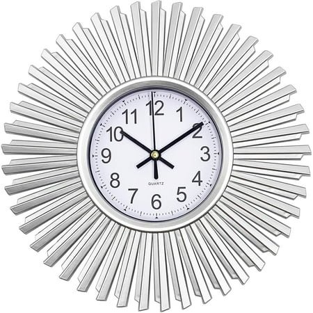 Kitchen Wall Clock, Silver Starburst Wall Clocks Battery Operated, 10 Inch Modern Decorative Wall Clock for Living Room, Bedroom, Kitchen,Bathroom, Office