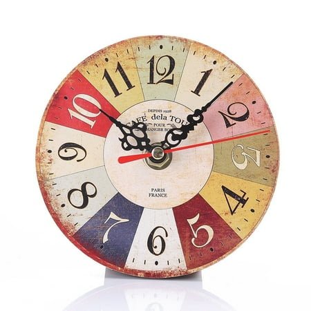kjfeif Vintage Style Antique Wood Wall Clock, 5 Inch Vintage Rustic Style Silent Round Wall Clock, Battery Operated, Rustic Wall Decor for The Living Room, Kitchen, Bedroom