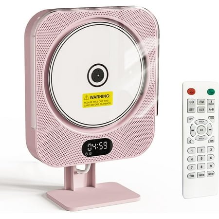 Kpop Pink CD Player Desktop/Wall,Wired Vertical Cute CD Players for Home, Bluetooth Speakers/FM Radio with IR Remote Control,CD Music Timer Alarm Clock with LED Display,Support CD/USB/TF/AUX/Copy