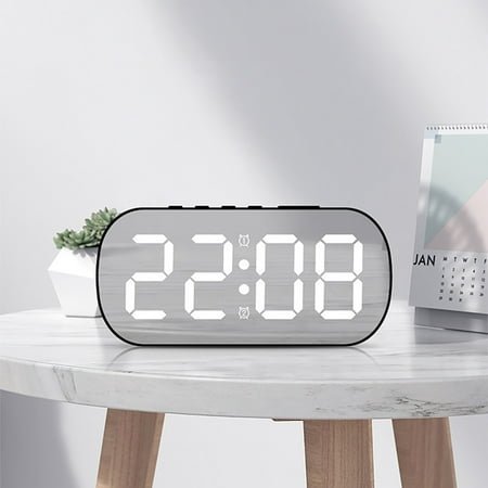 Kugisaki Desk Digital Alarm Clock LED Mirror Clock Easy to Read Numbers Contemporary Style for Desk, Table, Shelf or Bedside Bed