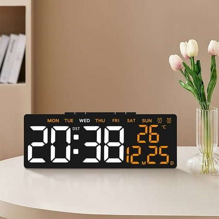 Kumdkd Digital Clock Large Display, Date Day of Week Temp Desk Table Clocks for Bedrooms Living Room Office, Dimmable Plug in Electric Clock, Loud