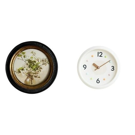Kuntesetty Antique European Resin Photo Frame and Modern Quiet Wall Clock Ornate Decorative Hanging Display for Bedroom Office Study Room Home Decor