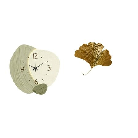 Kuntesetty Wall Clock Silent Wall Clock Nordic Wall Clock Wrought Iron Wall Sculpture Ginkgo Leaves Hanging Decor Sculptures Suitable for Home Office L