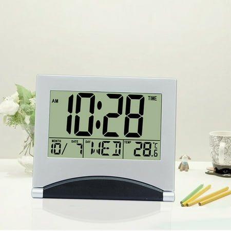 Kuroiy Digital Alarm Clock Compact LCD Display | Multifunction Timer with Temperature Display & Backlight | Travel Portable Silver Plastic | 7.2x6.3x1.4cm | Battery Required