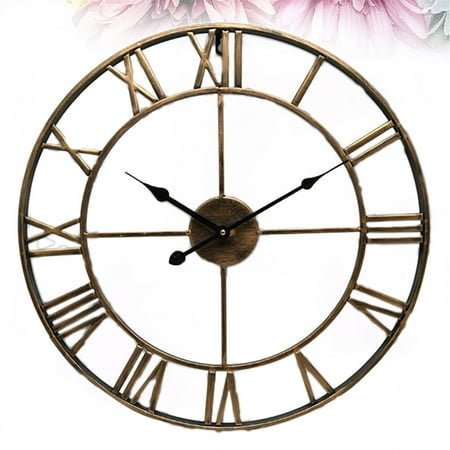LABSERRON 1Set Hanging Clock Antique Brass 15.7-Inch Iron Silent Time Telling 3D Round Vintage European Dining Room