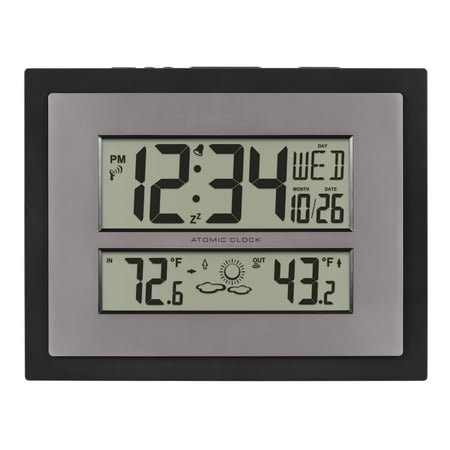La Crosse Technology Atomic Digital Black & Silver Contemporary Clock, 512-65937-INT