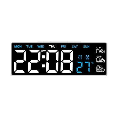Large Display Digital Wall Clock with Remote Control Auto-Dimming LED Clock with Temperature Date Display