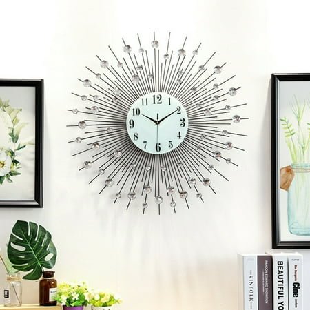 Large Luxury Art Wall Watch Modern Round Diamond Wall Clock Home Decor 60x60cm