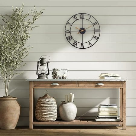 Large Outdoor Clock, Vintage & Antique European Industrial Decorative Metal Roman Outdoor Clock, Silent Battery Operated Skeleton Iron Wall Clock Garden/Patio/Pool/Fence-18 Inch, Golden Hand