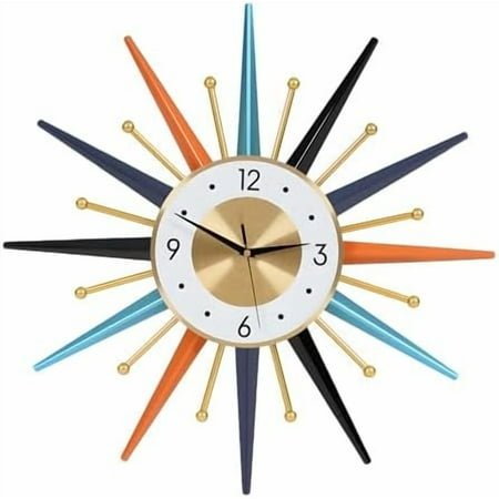 Large Wall Clock, 22 Inch Modern Decor Silent Non-Ticking Clocks, Mid Century Wall Clock Starburst Clock, Home Metal Colorful Decorative Clocks for Office, Living Room, Hall, Cafe