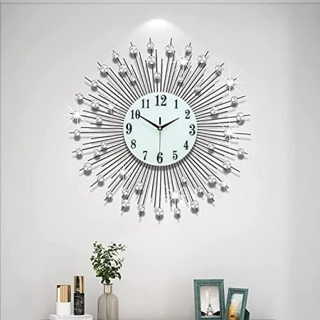 Large Wall Clock Luxury Wall Clock Crystal Diamond Clock Modern Luxury Art Decor Round Silent Clock for Bedroom,Office and Home Decor 23.6 inch$$Home Decor, Kitchen, & Other