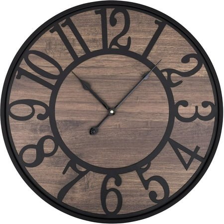 Large Wall Clock,Non Ticking Silent,Battery Operated Big Round Modern Wood Wall Clocks for Living Room, Bedroom,Dinning Room,Farmhouse,Office, Retro Home Decor-20 Inch/50CM-Black-Arabic Number
