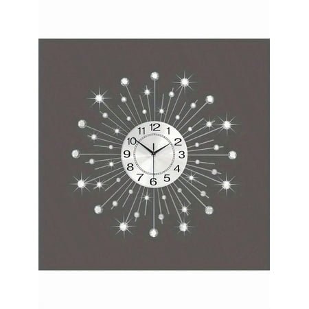 Large Wrought Iron Wall Clock 24 Inch, Silent Non-Ticking, Minimalist Modern Metal Decorative Clock for Living Room Kitchen Bedroom Bathroom, Easy to Read Silver Crystal Design