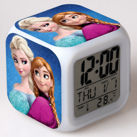 LED Alarm Clock Frozen Pattern Creative Desk Table Clock Glowing Electronic Colorful Digital Clock for Unisex Adults Girl Boy Kids Children Toy Birthday Present Gift