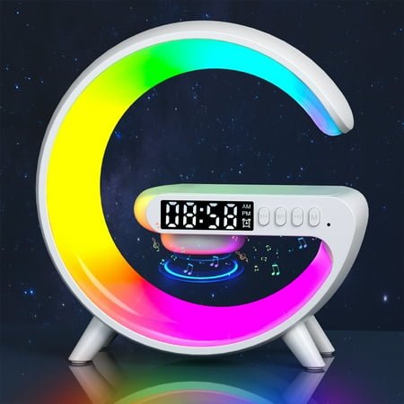 LED Wireless Speaker Charger desktop alarm digital clock, digital clock Bedroom Bedside Lamp, Christmas and Valentine's Day Gifts(white) ﻿