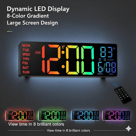 LEIKE Digital Wall Clock for Classroom Livingroom Game Home Decor with LED Display RGB Lights, BIuetooth Sync, Dual Alarms, Auto DST, Countdown, Remote Control, Temperature