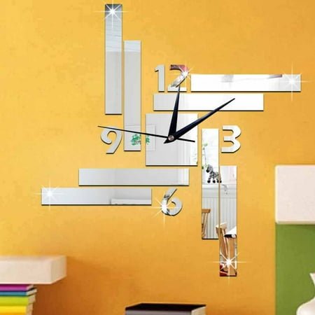 LEORX Silver Striped Square Mirror Wall Clock for Decoration Waterproof and AntiCorrosion 12 in