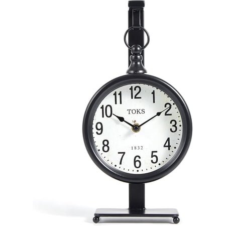 Lily's Home 13.19 Inch Tall Black Desk Clock - Silent Non-Ticking Operation, Battery Powered - Farmhouse & Vintage Style for Kitchen, Living Room and Home Office Decor