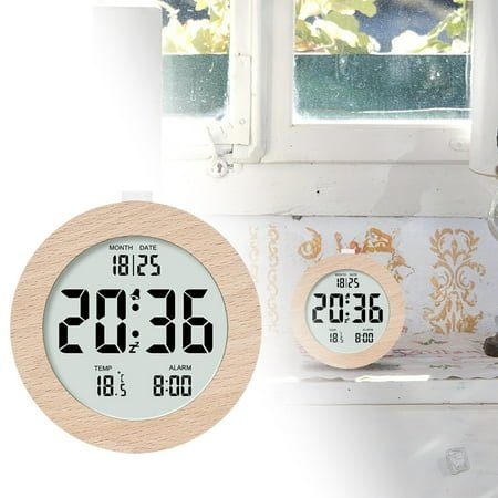 LLDYYDS Wooden Alarm Clock for Bedroom, 4'' LCD Nightlight Small Digital Clock Battery Operated, Loud Alarm Clock for Heavy Sleepers, Alarm Bedside Clock
