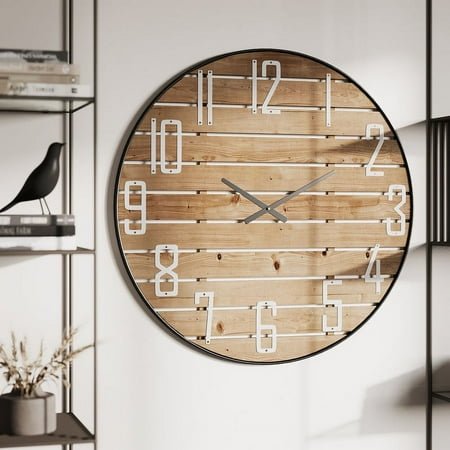 Lorena Brown Round Wood Farmhouse Wall Clock