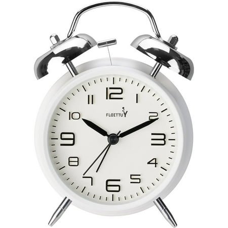 (Loud Alarm for Deep Sleepers 4'' Twin Bell Alarm Clock, Stereo Digital Dial Alarm Clock with Backlight for Bedroom and Home Decoration(Aurora White)