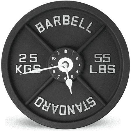 Lucidhisun Barbell Weight Plate Powerlifting Wooden Wall Clocks Art Silent Non-Ticking Wall Clock Battery Operated Round Home Home Gym Decorative Wall Clocks 10in for Kitchen Bathroom