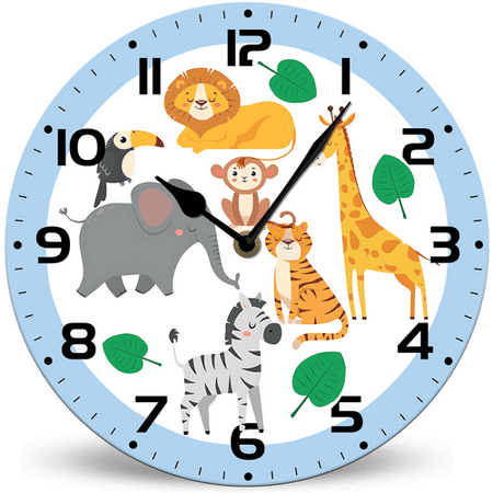 Lucidhisun Personalized Zoo Animal Wood Wall Clocks Rustic Battery Operated 10in, Non Ticking Wall Clock for Kids Rooms Boys Girls,Nursery Wall Clock,Cute Kids Clock with Name
