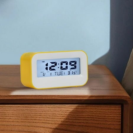 Luckky Digital Alarm Clock, LED Display with Portable Calendar Brightness with Battery Powered Alarm Clocks Bedside for Everyone(Yellow)
