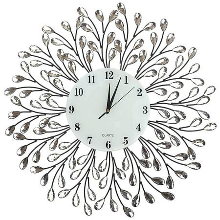LuLu Decor, 25” Vine Decorative Metal Wall Clock, White Glass Numbers Dial 9.5”, Crystal Accent Clock Living Room & Bed Room (White Lines)