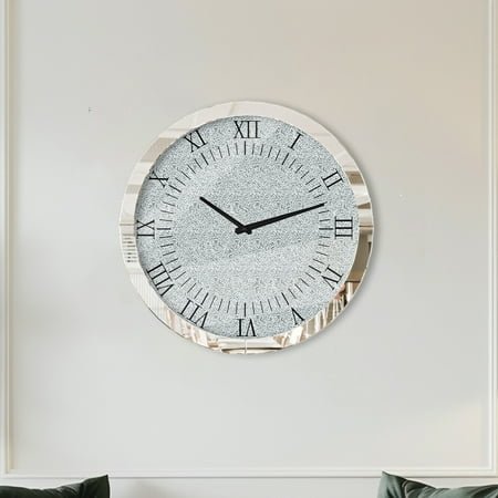 LUVODI 23.62x23.62 inch Crushed Diamond Wall Clock Crystal Twinkle Wall Hanging Clocks with Silver Bevels Edging