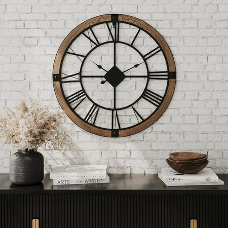 Marinela Round Wood Modern Farmhouse Wall Clock