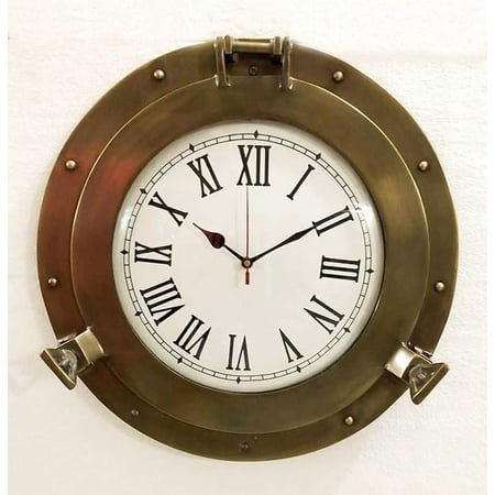 Marine Nautical Store Vintage Navigation Marine Brass Ship Porthole Clock 15'' Ship Window Wall Clock (15 Inches (Diameter))