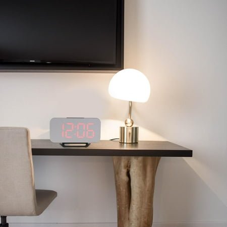 Masteelf Digital Alarm Clock with Dual USB Charging Ports Large Mirror Surface LED Display Snooze Dimmer Function (Red)