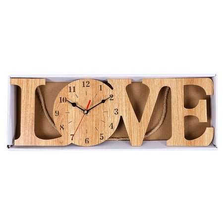 Masteelf Wooden Rope Wall Clock Home Living Room Creative Decorative LOVE Clock Household Bedroom Hanging Bar Decor without Battery (Beige)