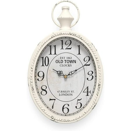 Menterry Small Retro Oval Wall Clock, Antique Old Design, White Vintage Style, Battery Operated Silent Decor Wall Clocks for Kitchen,Bedroom,Farmhouse,Bathroom (11.2 H x 6.7 W)