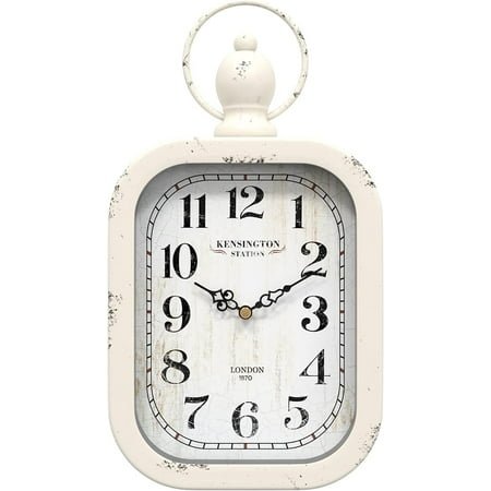 Menterry Small Retro Rectangle Wall Clock, White Antique Vintage Style, Battery Operated Silent Decor Wall Clocks for Farmhouse,Bedroom,Kitchen,Bathroom (11 H x 6.1 W)