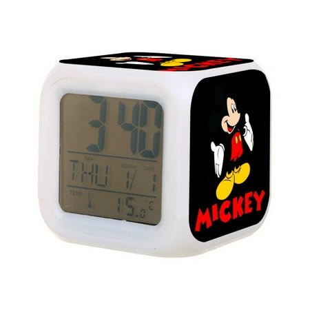 Micxkey Mouse Digital Alarm Thermometer Night Glow Cube 7 Color Clock LED Changing LCD Display Suitable for Bedroom Children
