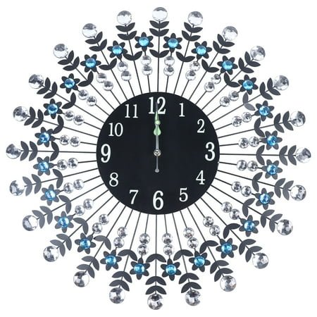Miumaeov 23.6'' Wall Clock Modern Crystal Diamond Wall Clocks 3D Round Luxury Flower Wall Clock Non Ticking Silent Metal Clock