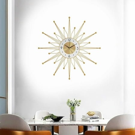 Miumaeov 50cm Large 3D Metal Wall Clock Art Sunburst Clock Mid Century Silent Quartz Clock For Living Room Decor