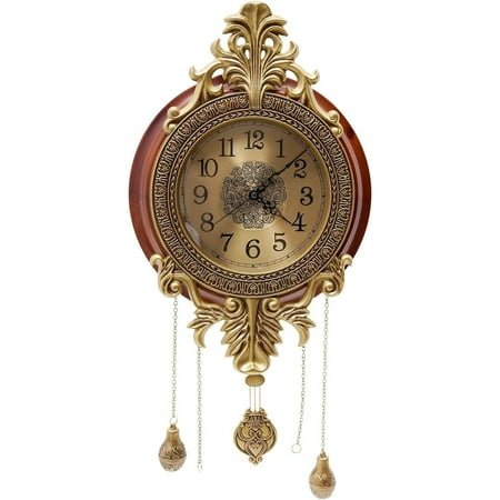 Miumaeov Pendulum Wall Clock Vintage Wall Clocks Battery Operated Large Fancy Antique Clock for Living Room Decor