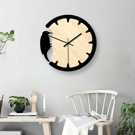 MLINS Black Wooden Wall Clock Art Clock Quiet Sweep Second Hand for Time Display Battery Operated Round Shape 1 x AA